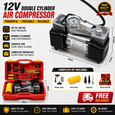 12V Double Cylinder Car Air Compressor & Complete Tyre Repair Kit