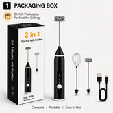 2 in 1 USB Rechargeable Electric Milk Frother & Coffee Beater | Egg Whisk | Portable Kitchen Mixer