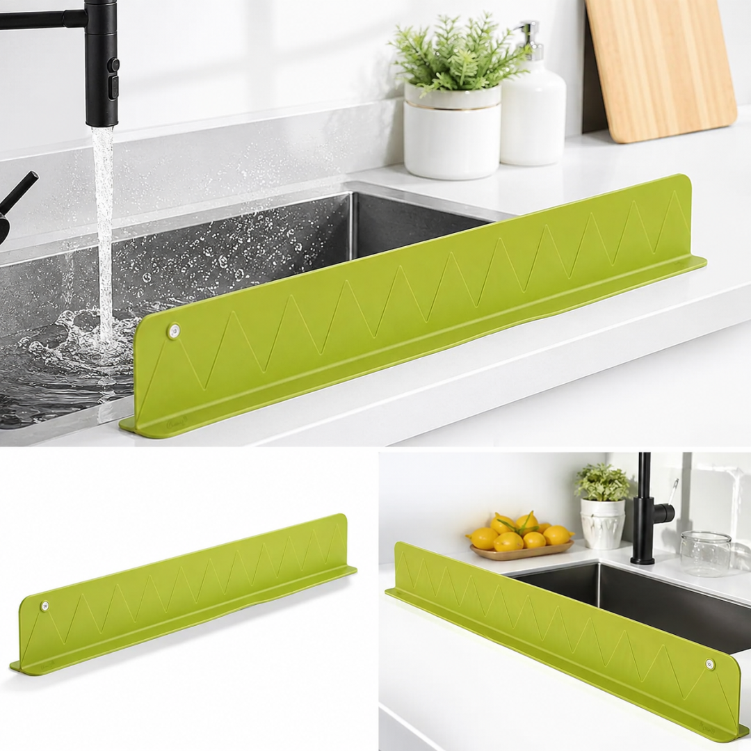 Silicone Sink Splash Guard with Suction – Water Splash Stopper for Kitchen & Bathroom (13.8 & 15 inches)Off White /Olive Green color
