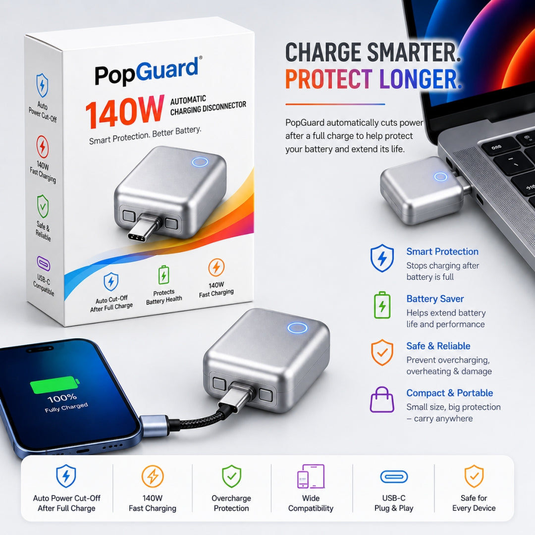 PopGuard 140W Automatic Charging Disconnector | Smart Auto Power Cut-Off Battery Guardian | Fast Charging Protector